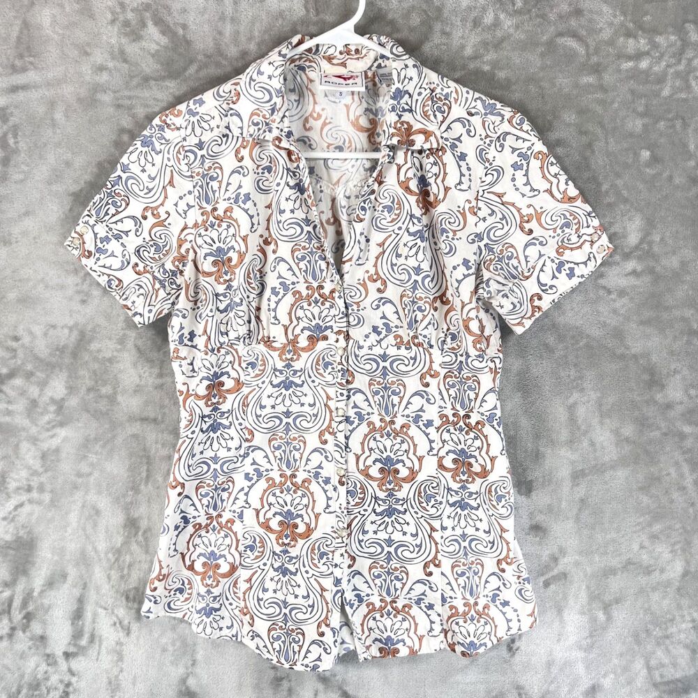 Roper Women’s Small Western Paisley Button Front Shirt Pearl Snap 100% Cotton
